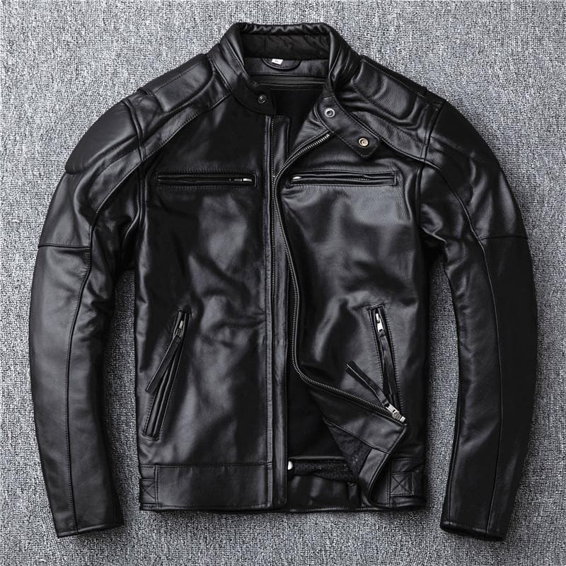 Harley Motorcycle Embroidered Skull Layer Cowhide Leather Jacket Men's Short Leather Jacket Motorcycle Jacket XL