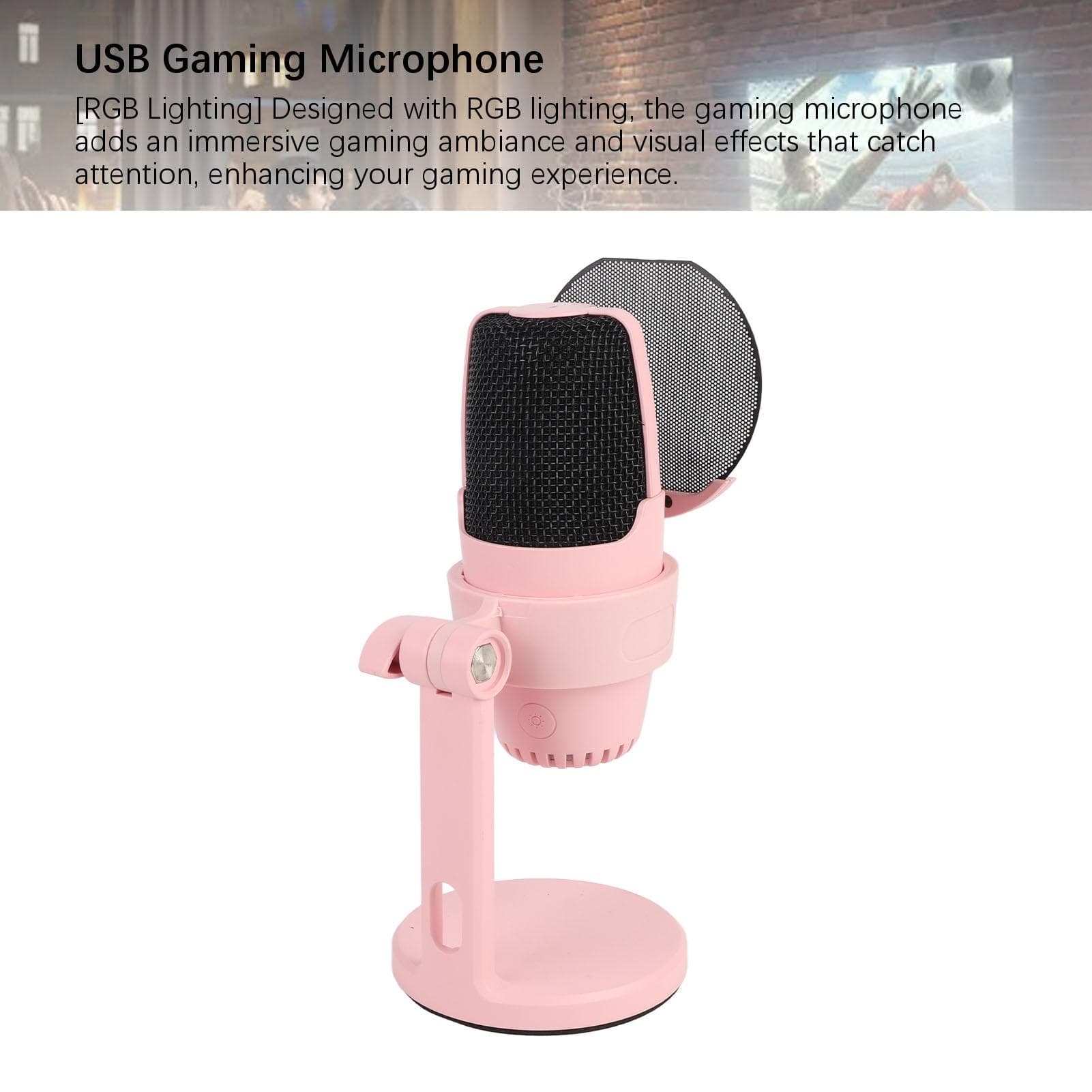 USB Condenser Microphone Cardioid PC Condenser Mic with RGB Light for Gaming Studio Recording Live pink