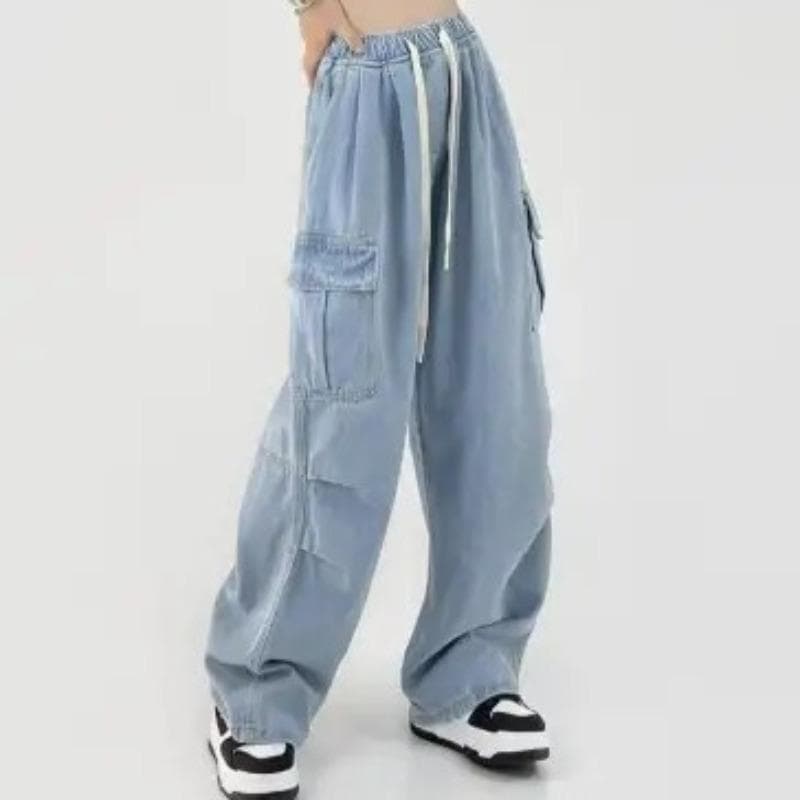 Elastic Waist Loose Casual Jeans Women's Autumn New High Waist and Thin Versatile Straight-leg Pants XL