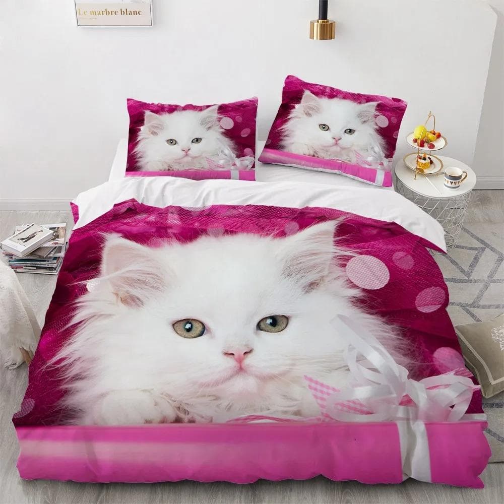 3D Printed Cute kitten Pet Cat Bedding Set Boys Girls Twin Queen Size Duvet Cover Pillowcase Bed Kids Adult Home Textileextile AU Double 180x210cm