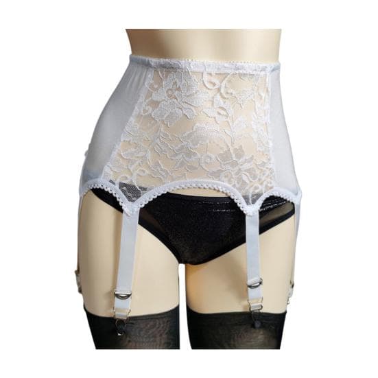 Women Garter with 6 Claws Hollow Out See-throug Lace Floral Embroidery High Waist Elastic Stockings Fixer Club Party Honeymoon Garter XXL white
