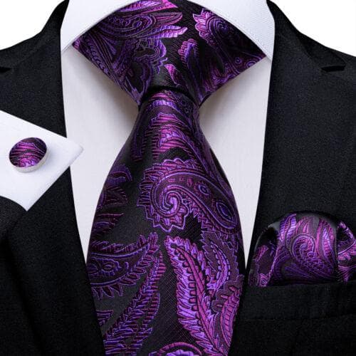 DiBanGu Mens Silk Necktie Set Striped Paisley Solid Tie Pocket Square Cufflinks N-7721