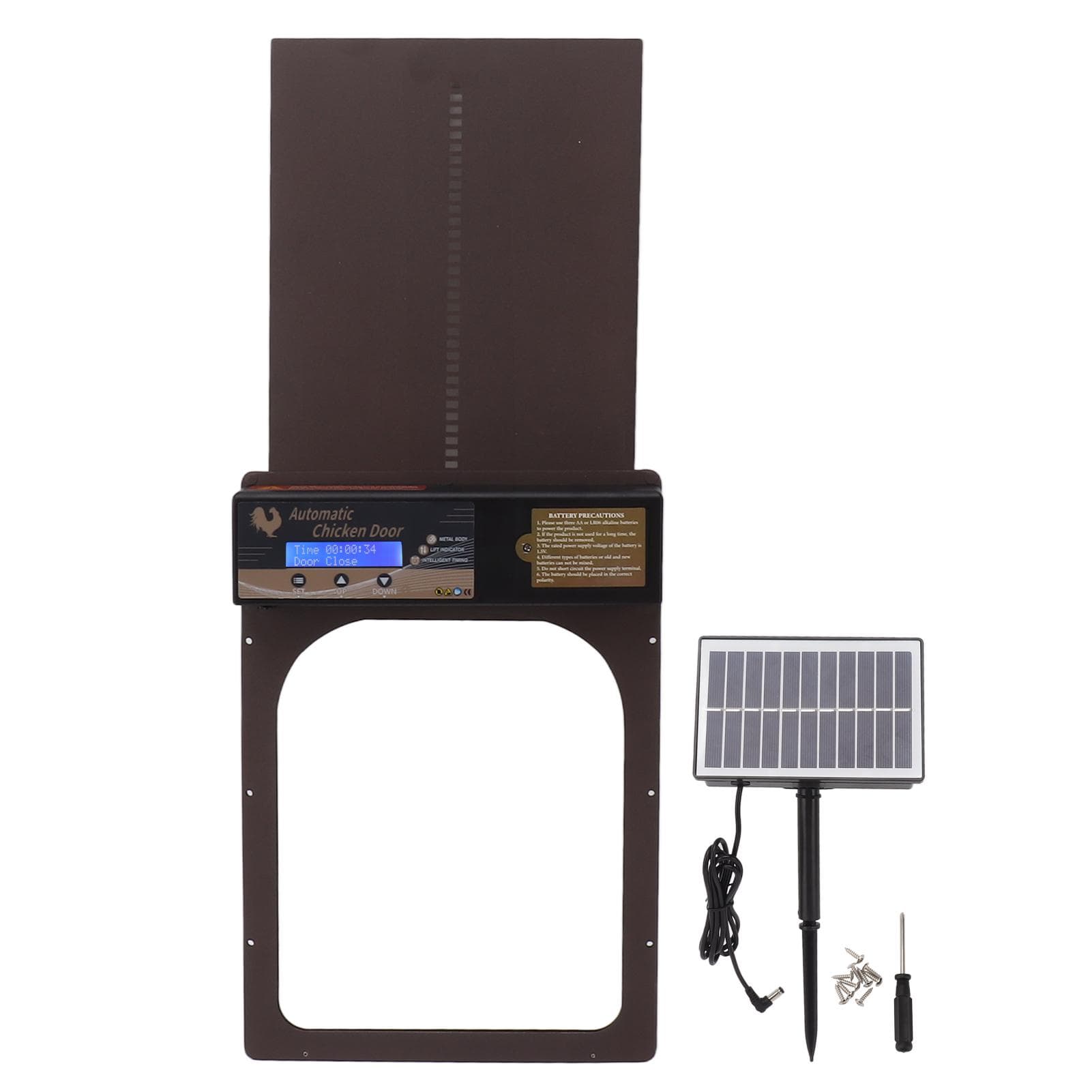 Automatic Chicken Coop Door Solar Powered Timer IP45 Waterproof Aluminum Poultry Auto Coop Doors brown