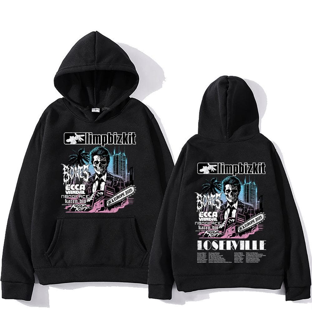 Limp Bizkit Pullovers UK and Europe Tour Graphic Printing Sweatshirts Men Women Oversized Clothing High Street Casual Pullovers S black