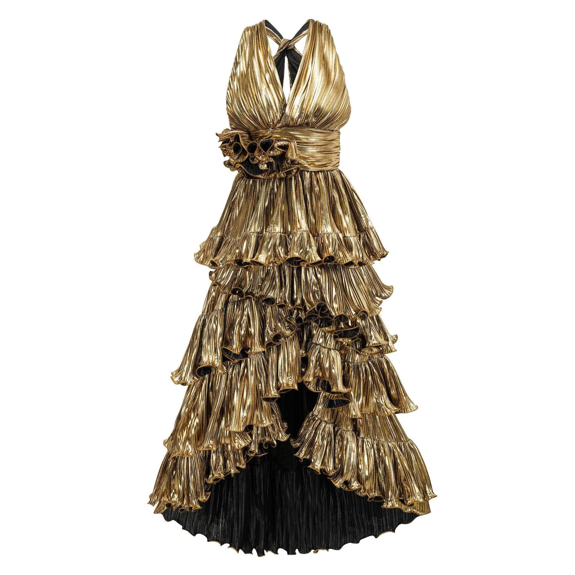 Sexy V-neck Dress Sleeveless High Waist High Dress Bar Mitzvah Dress M gold