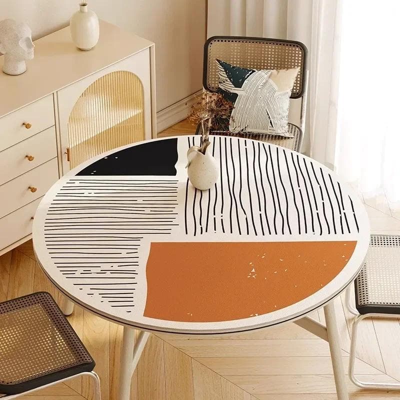 Round Waterproof Tablecloth Pvc Oil-proof Anti-scalding Dining Table Mat Japanese Minimalist Style Home Decoration Tablecloths Diameter 110cm