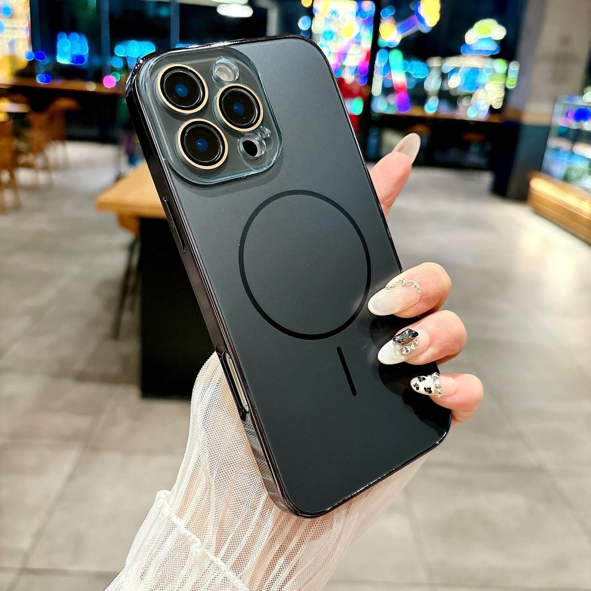 Applicable To IPhone16proMax Thin Circle Magnetic Suction Phone Case Apple 15 Crystal Lens Film Anti-fall 14 Protective Case iPhone11proMax black