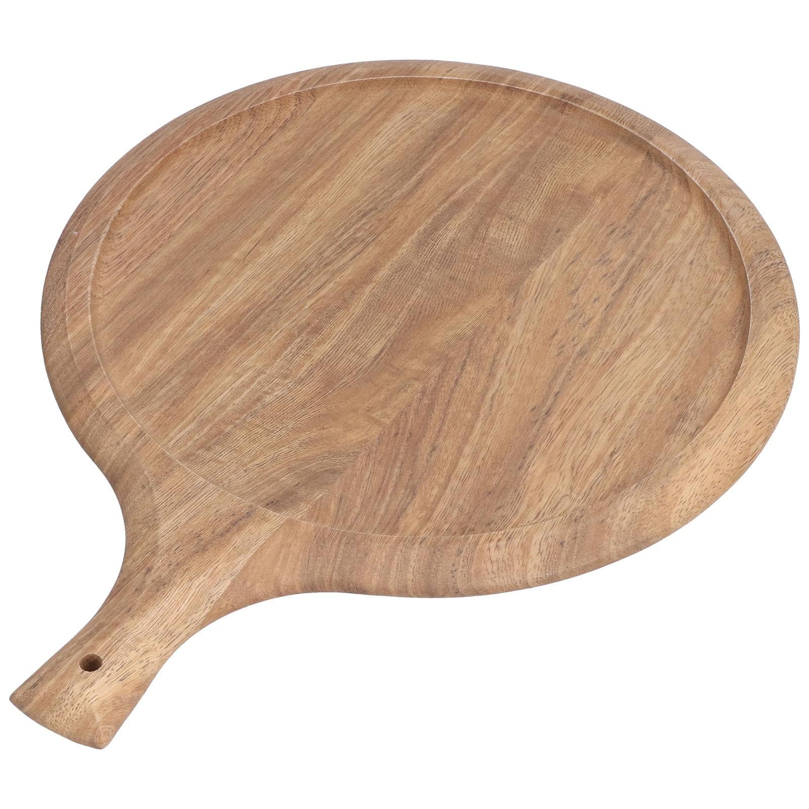Wooden Pizza Tray Durable Round Serving Board with Handle Bread Food Dinner Plate for Restaurant
