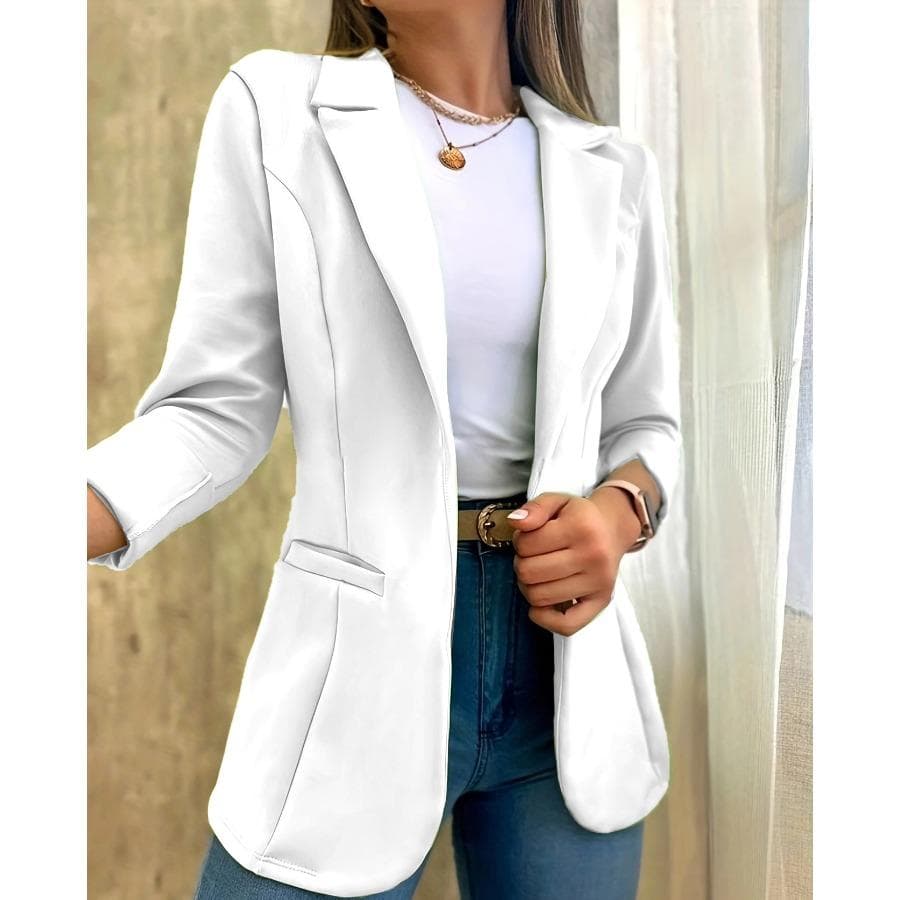 Autumn Solid Color Minimalist Long Sleeve Blazer Suit Collar Jacket Women's Coats Clothing S white