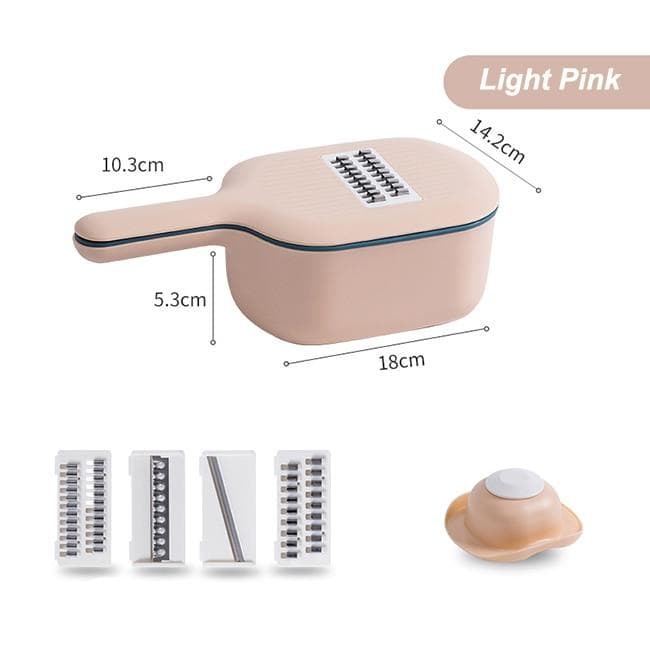 1 Set Multi-functional Potato Carrot Cucumber Slicer Cutter Grater with Strainer Kitchen Washing Vegetable Basket light pink