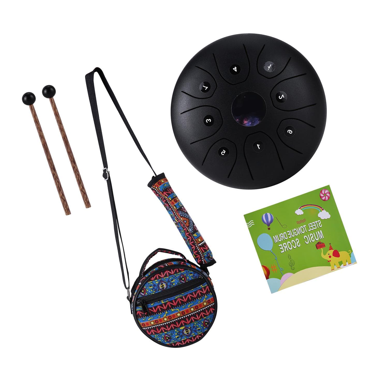 5.5 Inches Mini Steel Tongue Drum 8 Notes CKey Handpan Drum Steel Pocket Drum Percussion black