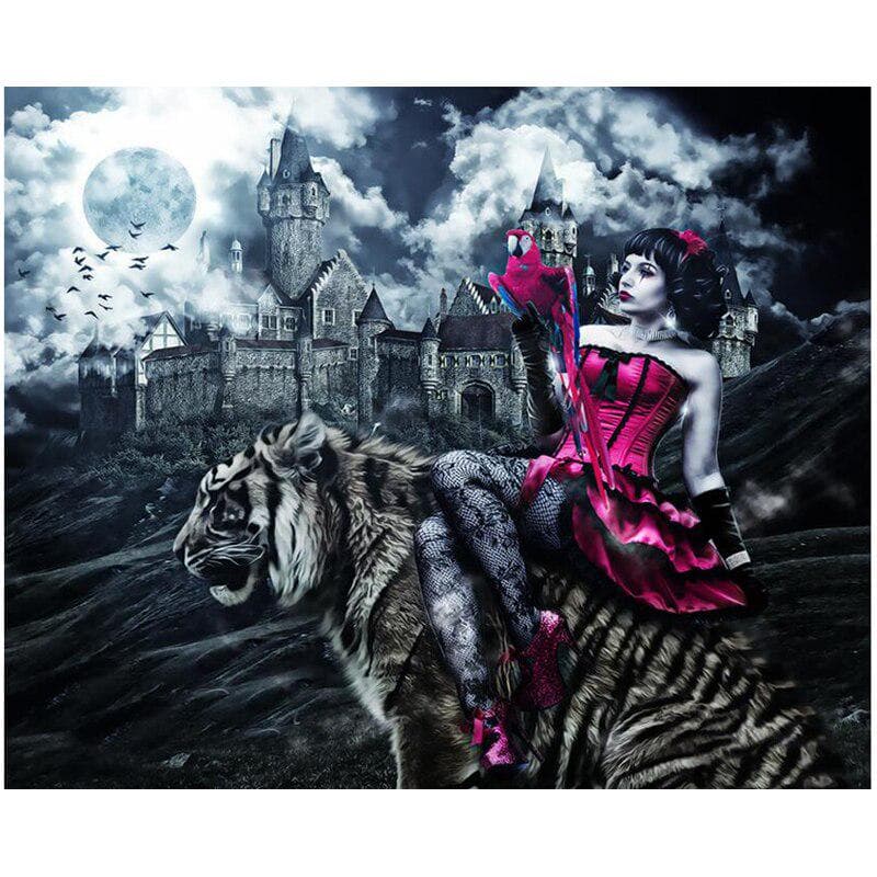 Diamond Painting Beauty Tiger and Castle Full Drill Cross Stitch Diamond Embroidery Home Decor 20X30CM