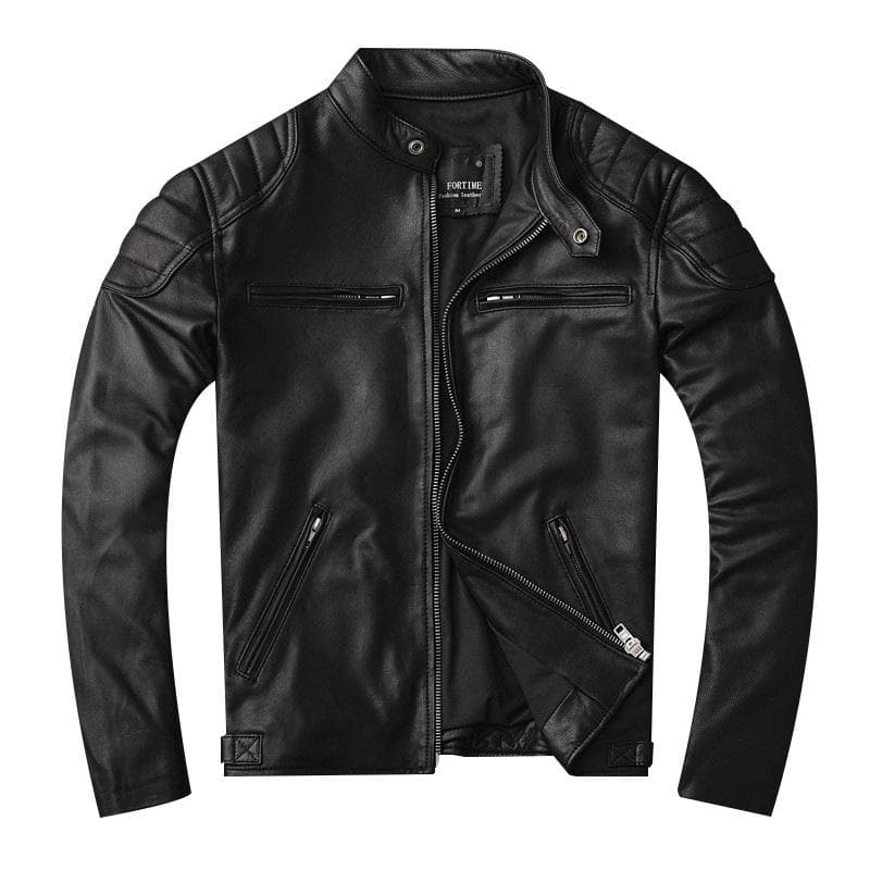 Sheepskin Genuine Leather Men's Motorcycle Stand Collar Short Leather Jacket Spring and Autumn Jacket XXXXL