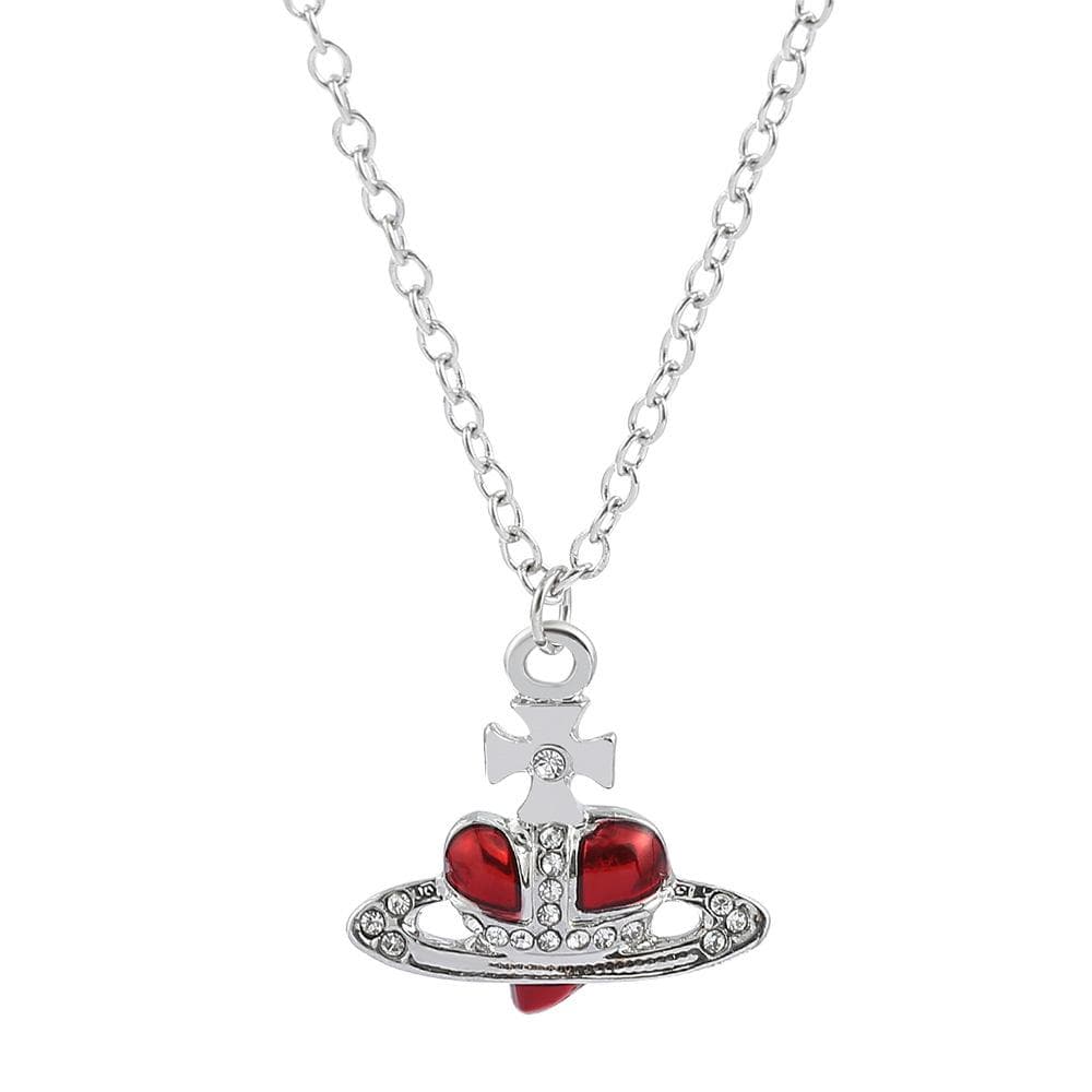 Vivienne Chain Saturn Necklace Love Heart Pendant Necklace For Women red