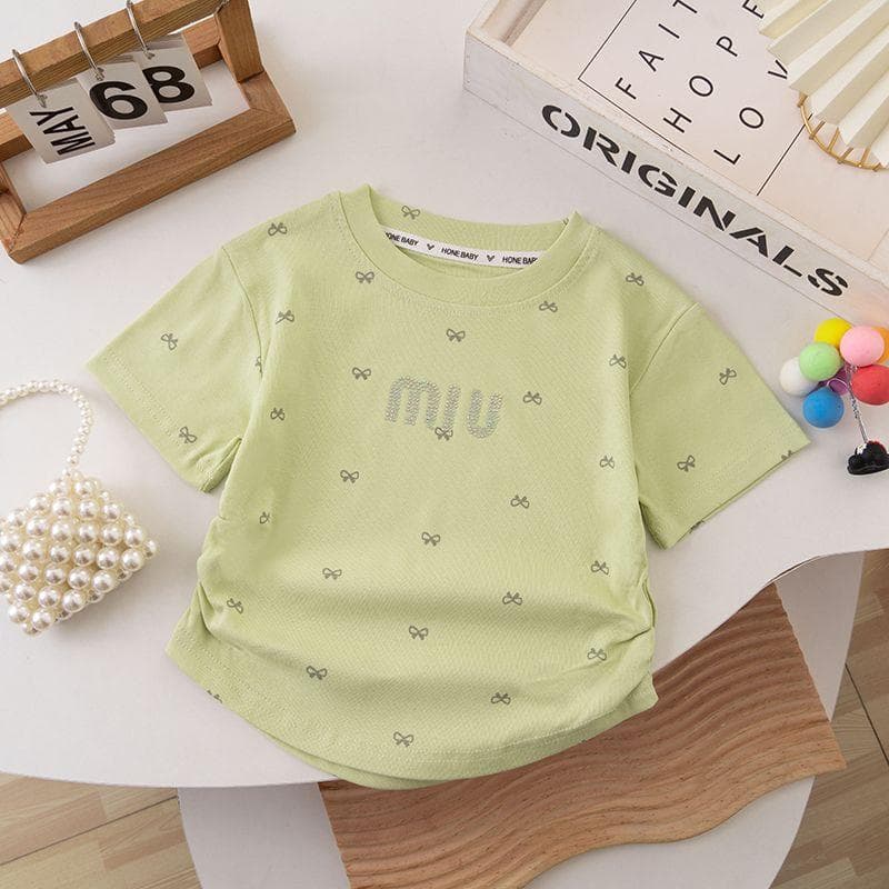 Girls' Short Sleeved Summer T-shirt Baby Casual Shirt, Fashionable Children's Clothing 140 green
