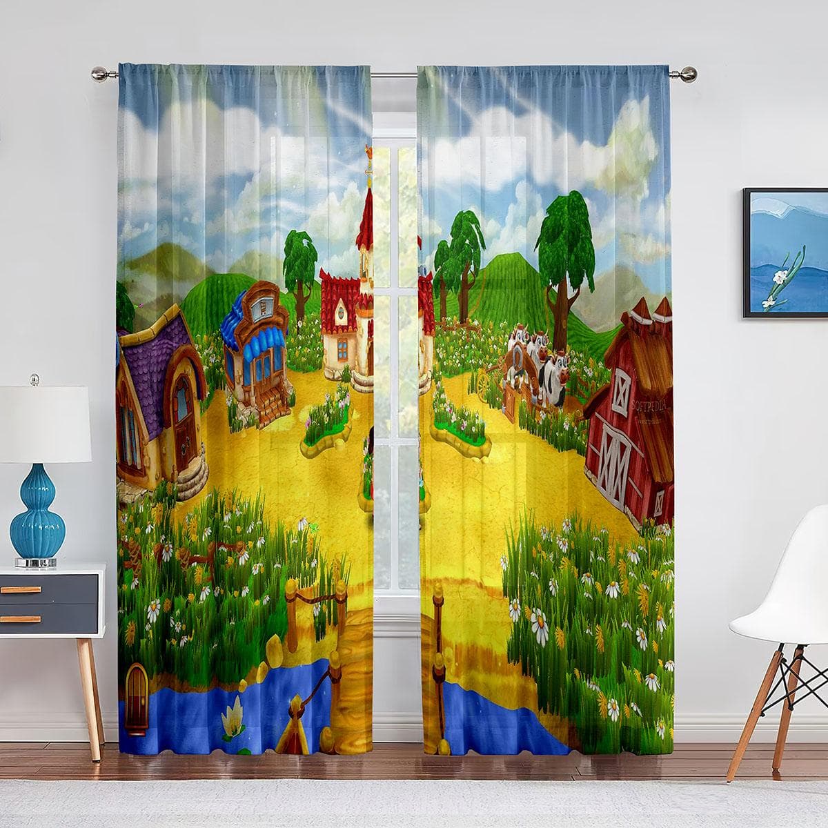Country Farm Barn Rooster and Rising Sun Sheer Voile Curtain for Living Room Bedroom Kitchen Modern Tulle Window Treatment Decor 1 PCS W100XH250cm&Grommet Top