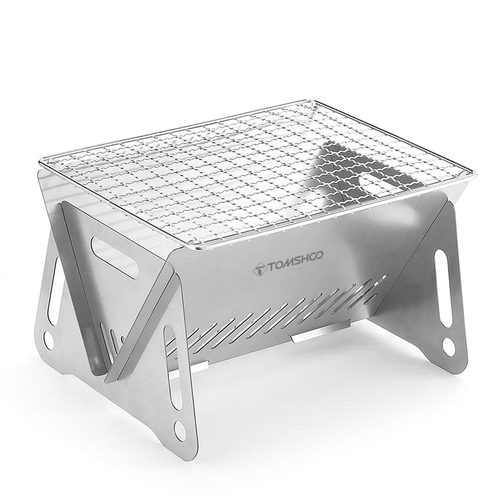 TOMSHOO Camping Wood Burning Stove with Grill Plate Outdoor Portable Folding Stainless Steel silver
