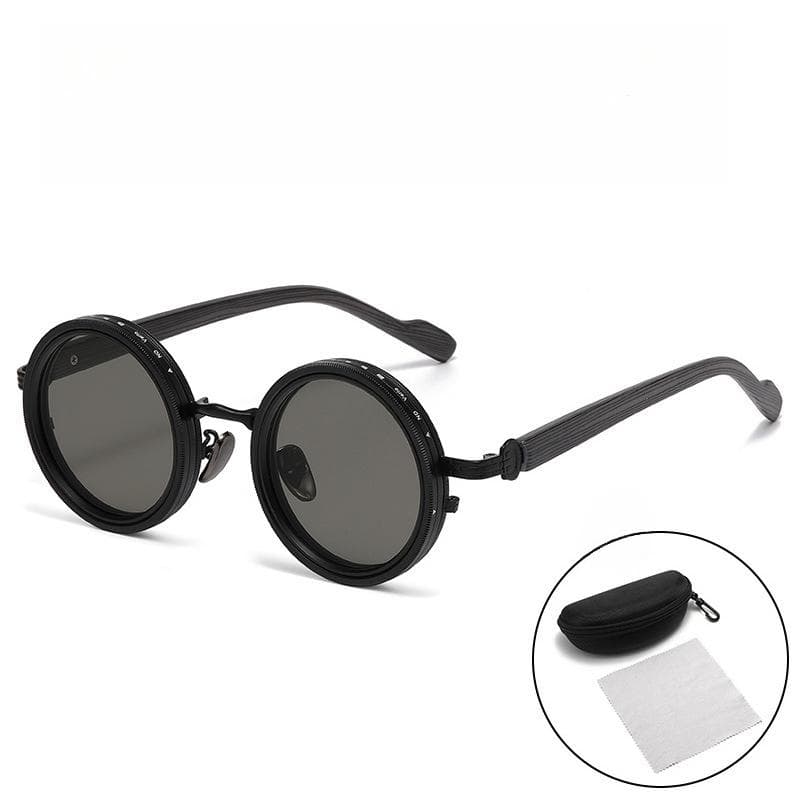 New ND9 Polarised Sunglasses Adjustable Rotatable Dimming Round Frame Woodgrain Temples for Outdoor Sports As Picture