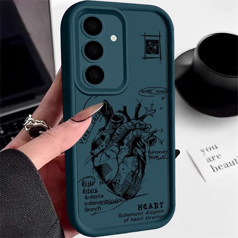 For Samsung S25 Ultra S24 FE S23 S22 A56 A36 A55 A16 A15 A35 A17 A37 A57 5G S26 Case Heart Pattern Soft Silicone Shockproof Lens TPU Matte Phone Cover Samsung S24 Ultra blue