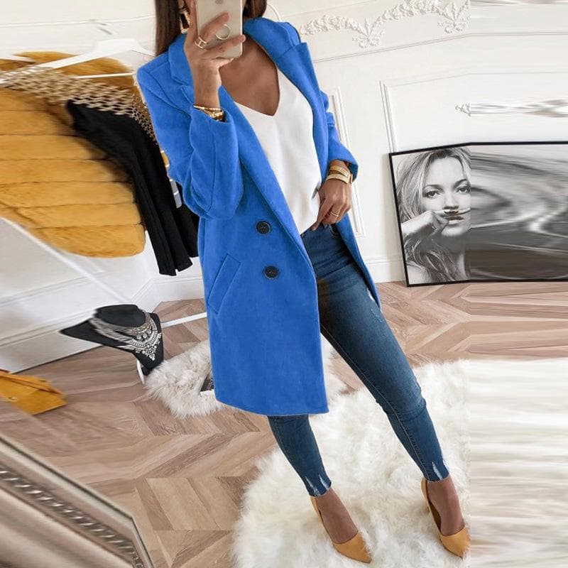 New Autumn and Winter Woolen Women's Coat Mid-length Double-breasted Women's Coat M blue