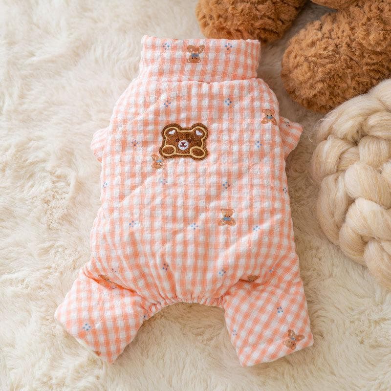 Autumn and Winter Dog Cute Korean Version Cartoon Checkerboard Bear Full Print Four-legged Cotton Coat Cat Teddy Pet Clothes XL