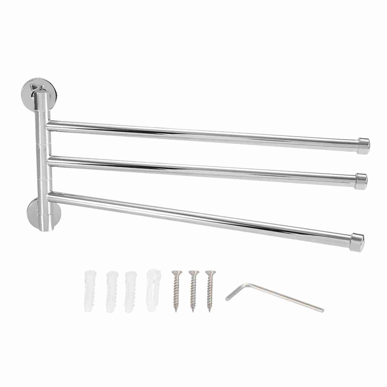 Bathroom Wall Mounted Towel Rack Swing Out Rotating Towel Hanger Shelf (3 Arms)
