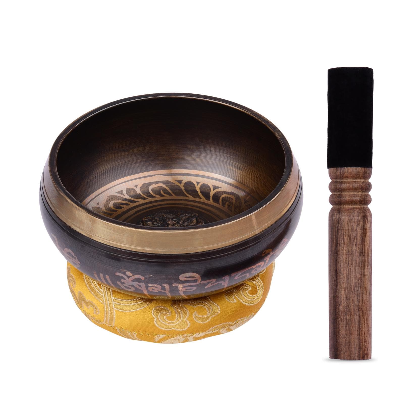 Tibetan Singing Bowl Set with 12.5cm/5inch Handmade Metal Sound Bowl & Soft Cushion & Wooden 5 Inch