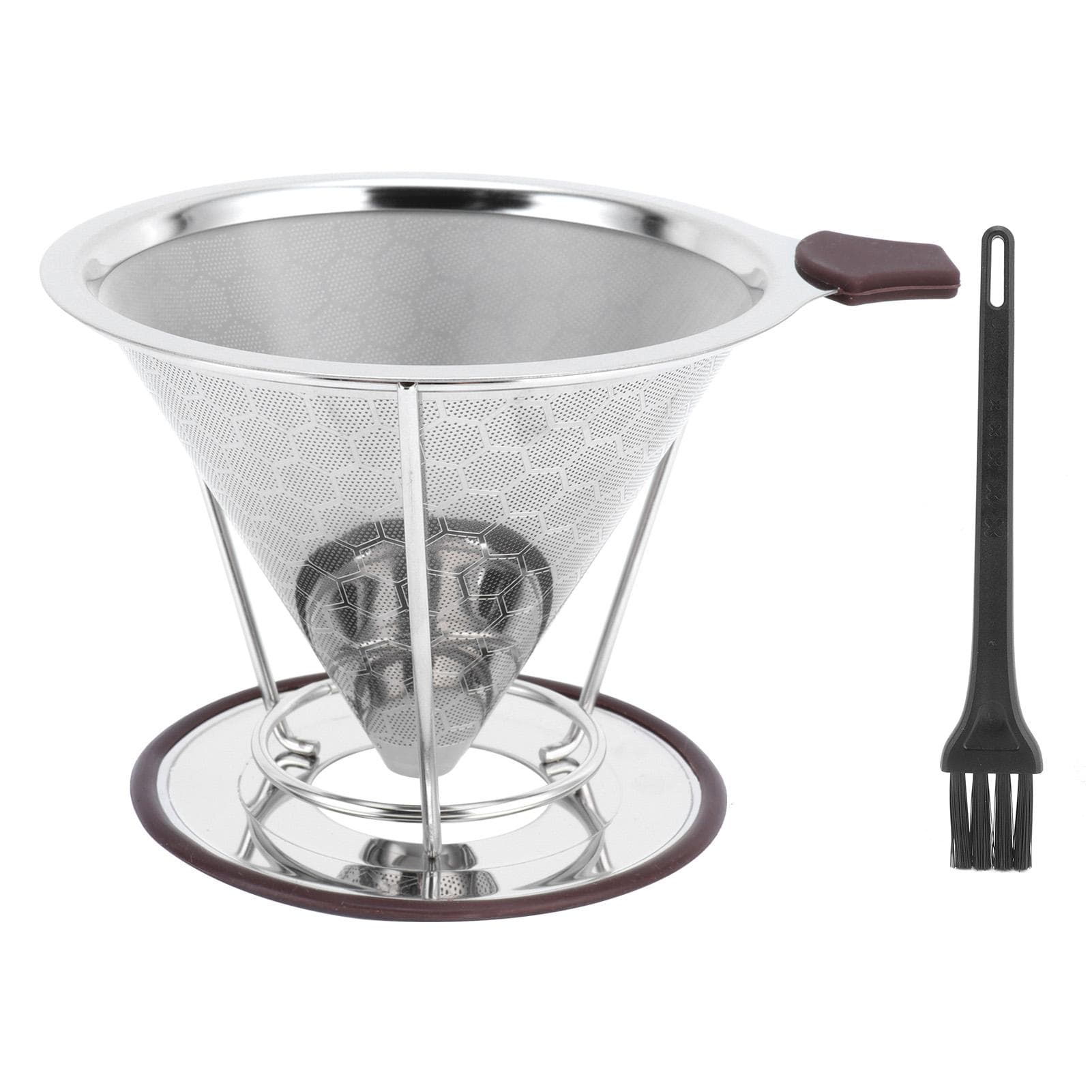 Stainless Steel Filter with Holder Coffee Filter Mesh Funnel Kitchen Coffee Making Tool 1-6 Cup