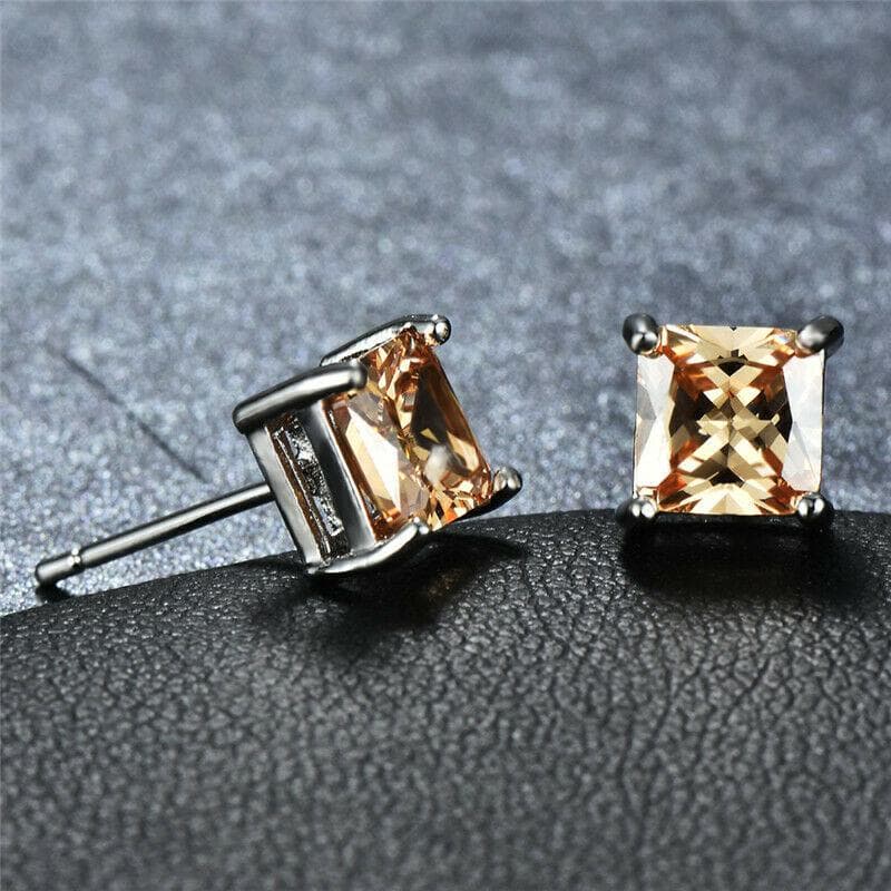 Simple Fashion Princess Cut Mystic Multicolor Birthstone Jewelry Crystal Zircon Stud Earrings champagne