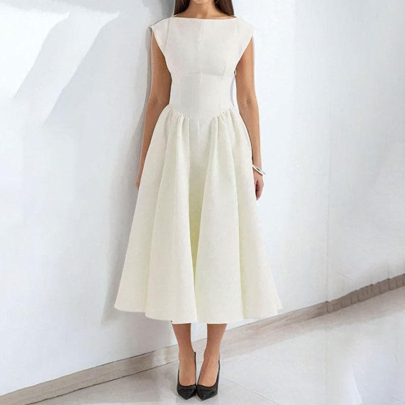 Spring Women's Elegant Sexy Backless Fashionable Slim Round Neck Sleeveless Solid Color Dress 3XL