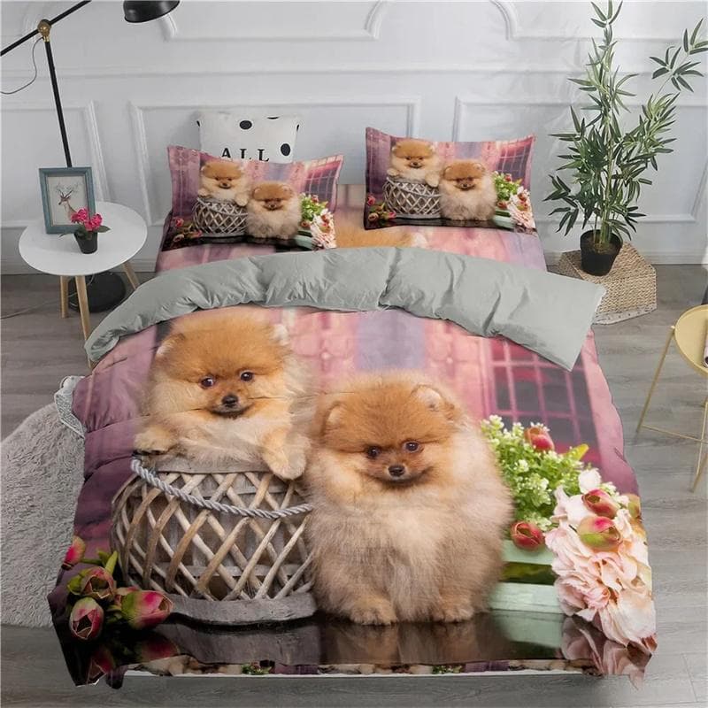 Pomeranian Dog King Queen Duvet Cover Puppy Bedding Set for Teens Adults Pet Animal Colorful Sky 2/3pcs Polyester Quilt Cover 200x200cm