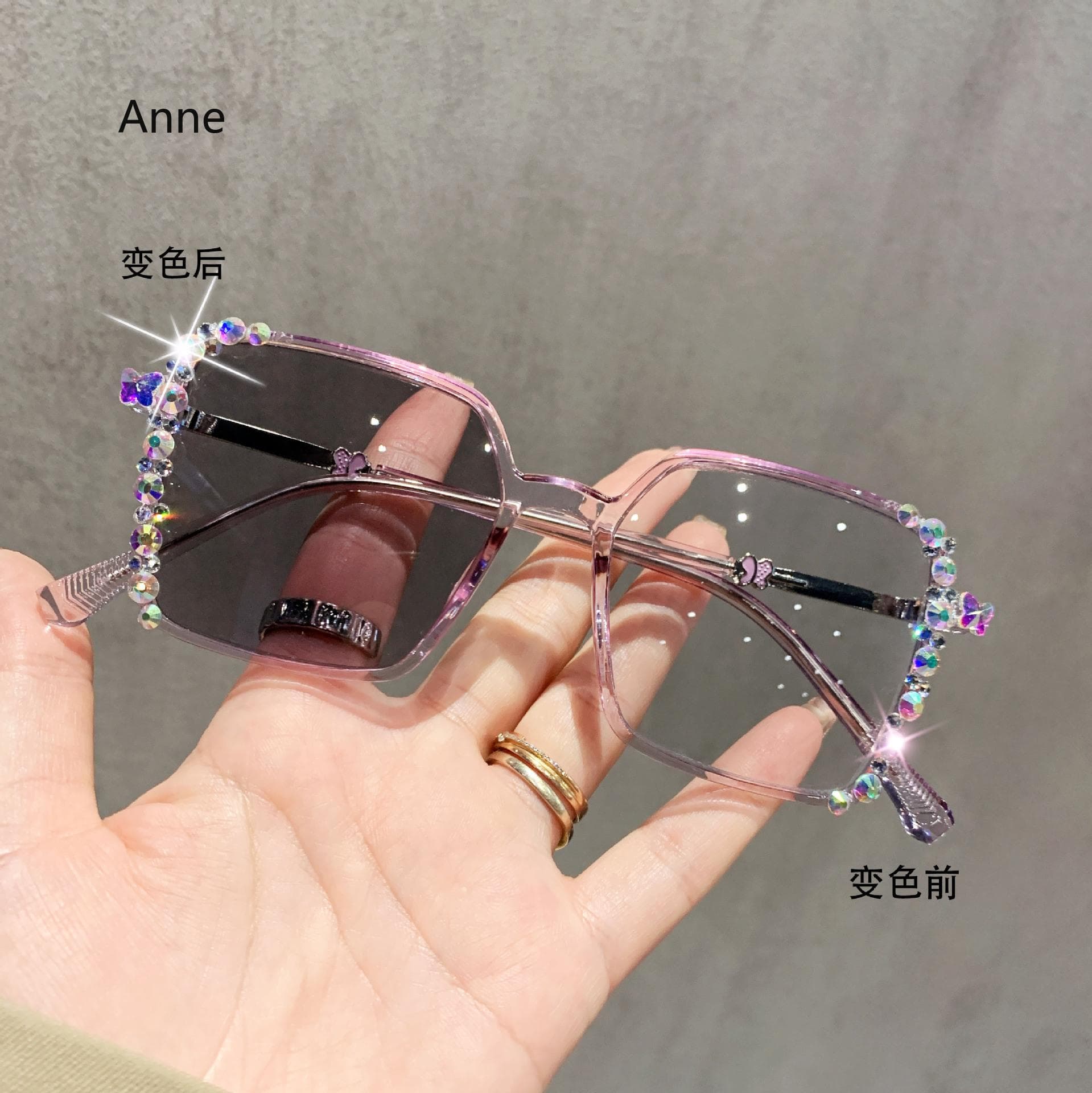 Luxury Diamond Cut Photochromic Glasses Trendy Color Changing Eyeglasses Handmade Myopia Glasses for Women Men Fashion -1.25