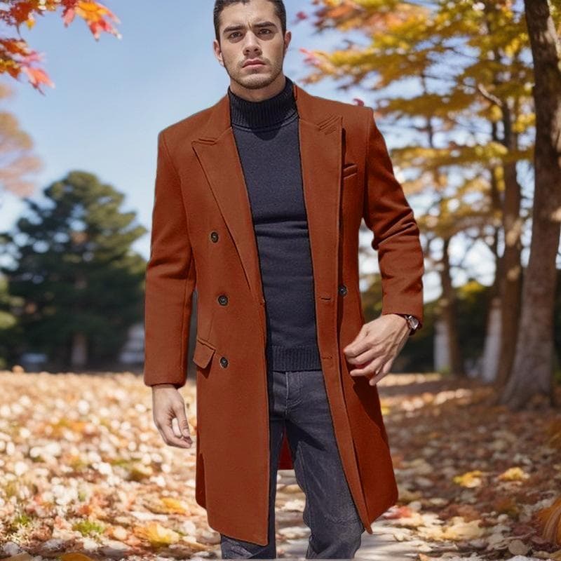 Thick Woolen Men's Coat, Large Size Long Coat, Double Breasted XL