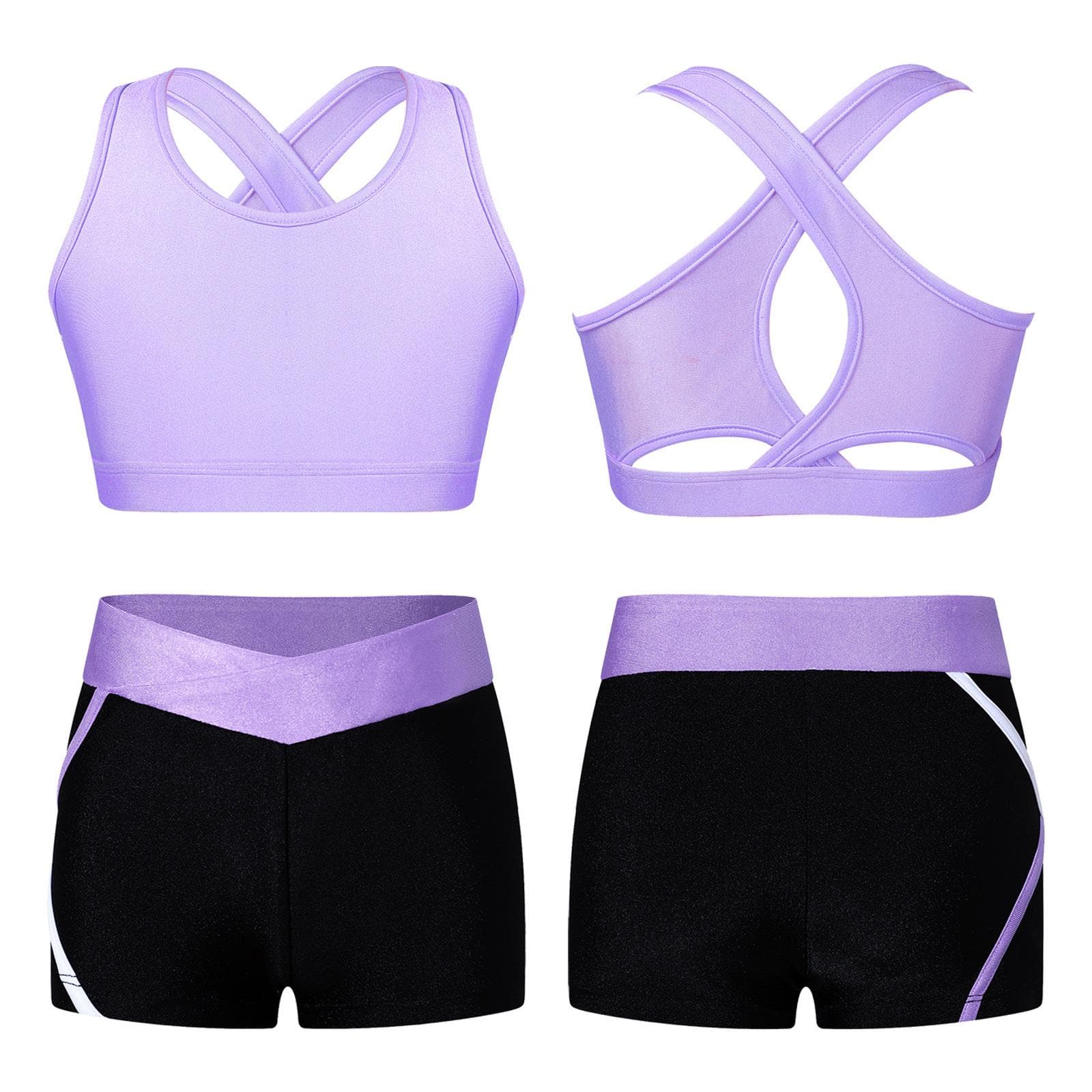 Kids Girls 2 Piece Dance Sport Outfits Gymnastics Crop Top with Booty Shorts Tracksuit Swimsuit Clothing 11-12 Years lavender