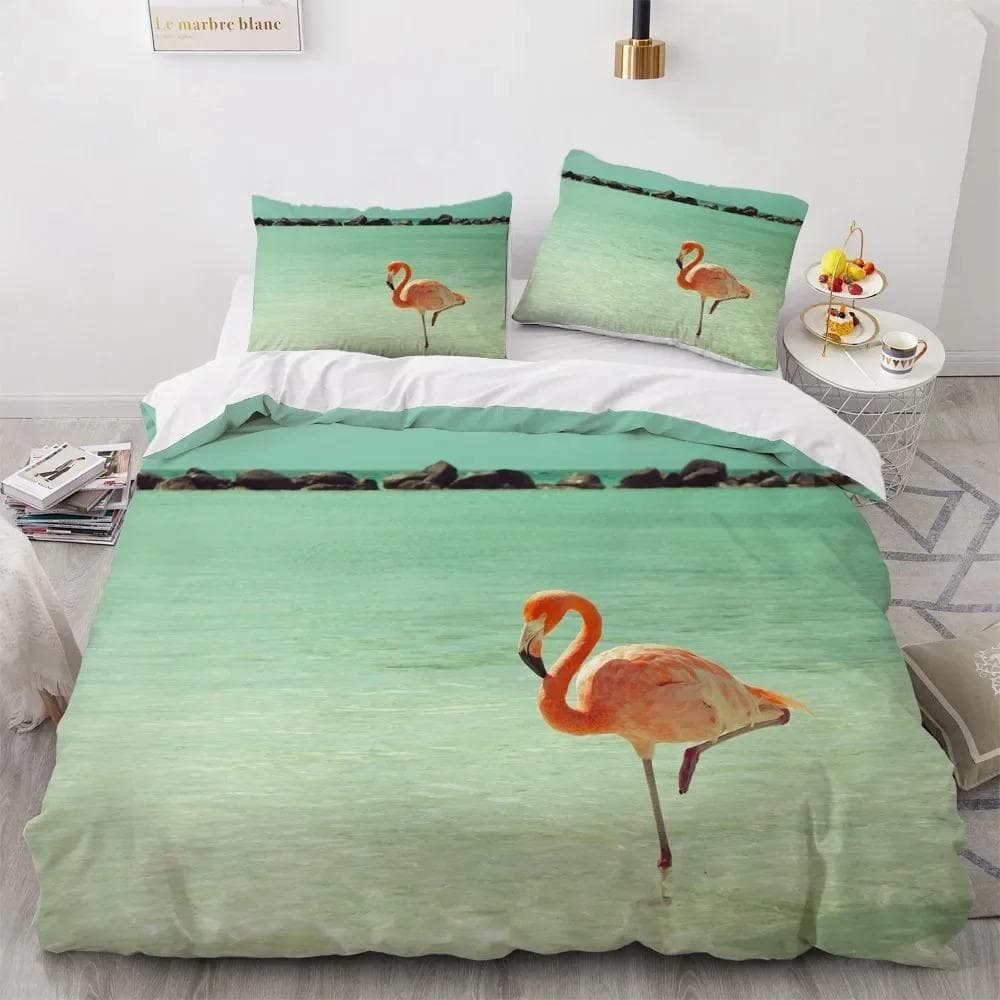 Flamingo Duvet Cover King Queen 3D Pink Animal Bedding Set for Kids Teens Adults Watercolor Style Quilt Cover with Pillowcase US Queen 228x228cm
