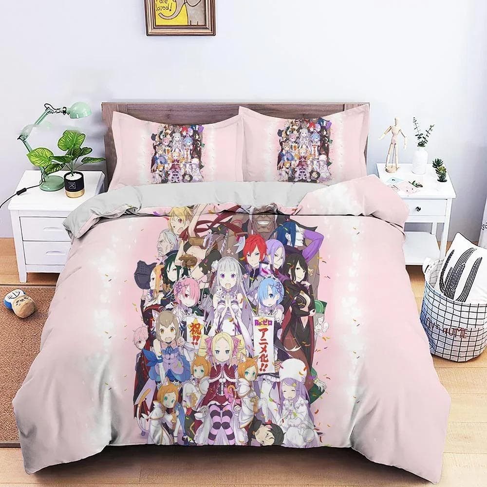 3D Printed Anime Re Zero Ram Rem Bedding Set Duvet Cover Bedroom Comforter Single Twin King Size Quilt Cover Home Textile 70x133cm 2pcs