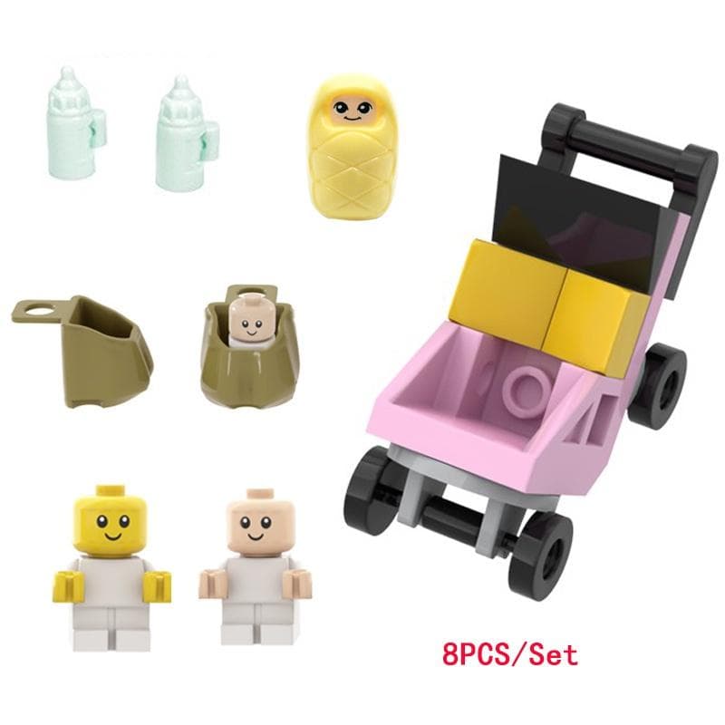 8pcs/set Baby Trolley Building Blocks Accessories MOC Bricks DIY Infant Carriage Bed Model Children Education Toys