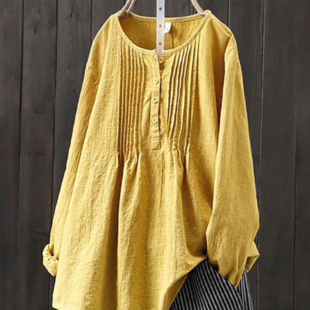 Women's Autumn All-match Long Sleeve O-Neck Casual Loose Shirt Retro Harajuku Solid Color Cotton and Linen Shirt Large Size Tops 3XL khaki