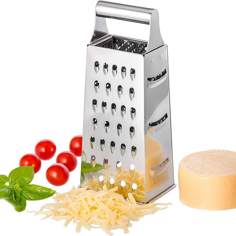 Stainless Steel Box Grater Multipurpose 4 Sided Graters for Kitchen Vegetables Fruits Cheeses L(for 6.5-9kg) silver