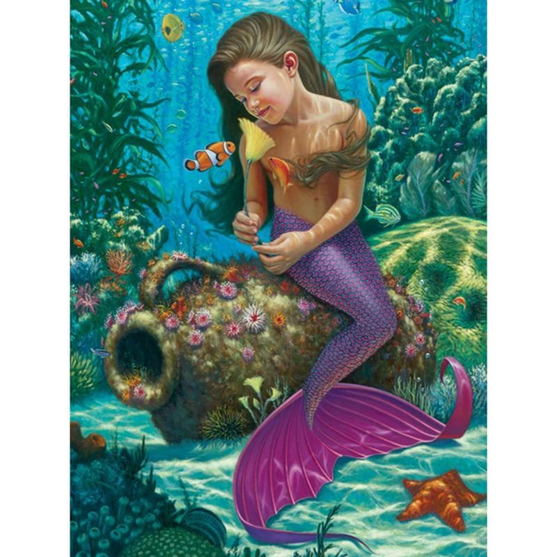 Diamond Painting Kid Mermaid Sitting on Urn Rhinestones Crystal Needlework Diamond Embroidery 20X30CM