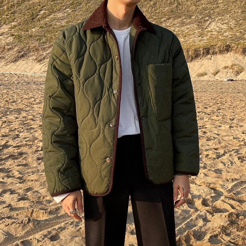 Cotton Coat Men's Short Korean Style Trendy Winter Thickened Cotton Coat Plaid Bread Coat Jacket Coat Padded Jacket 2XL green