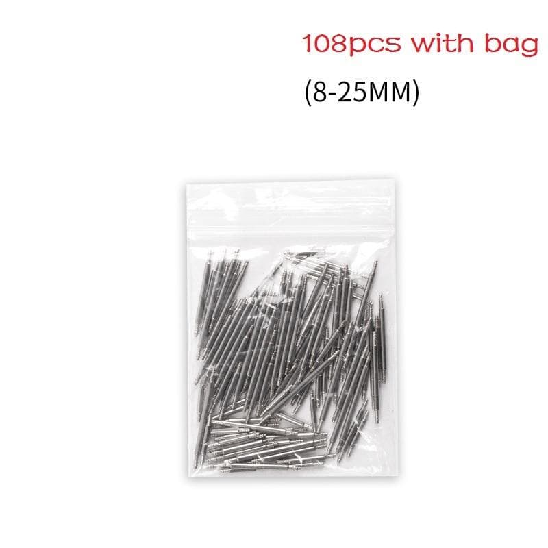 108/144pcs/lot 8-25mm Watch Band Spring Bars Strap Link Pins Watch Repair Tools 108pcs with bag