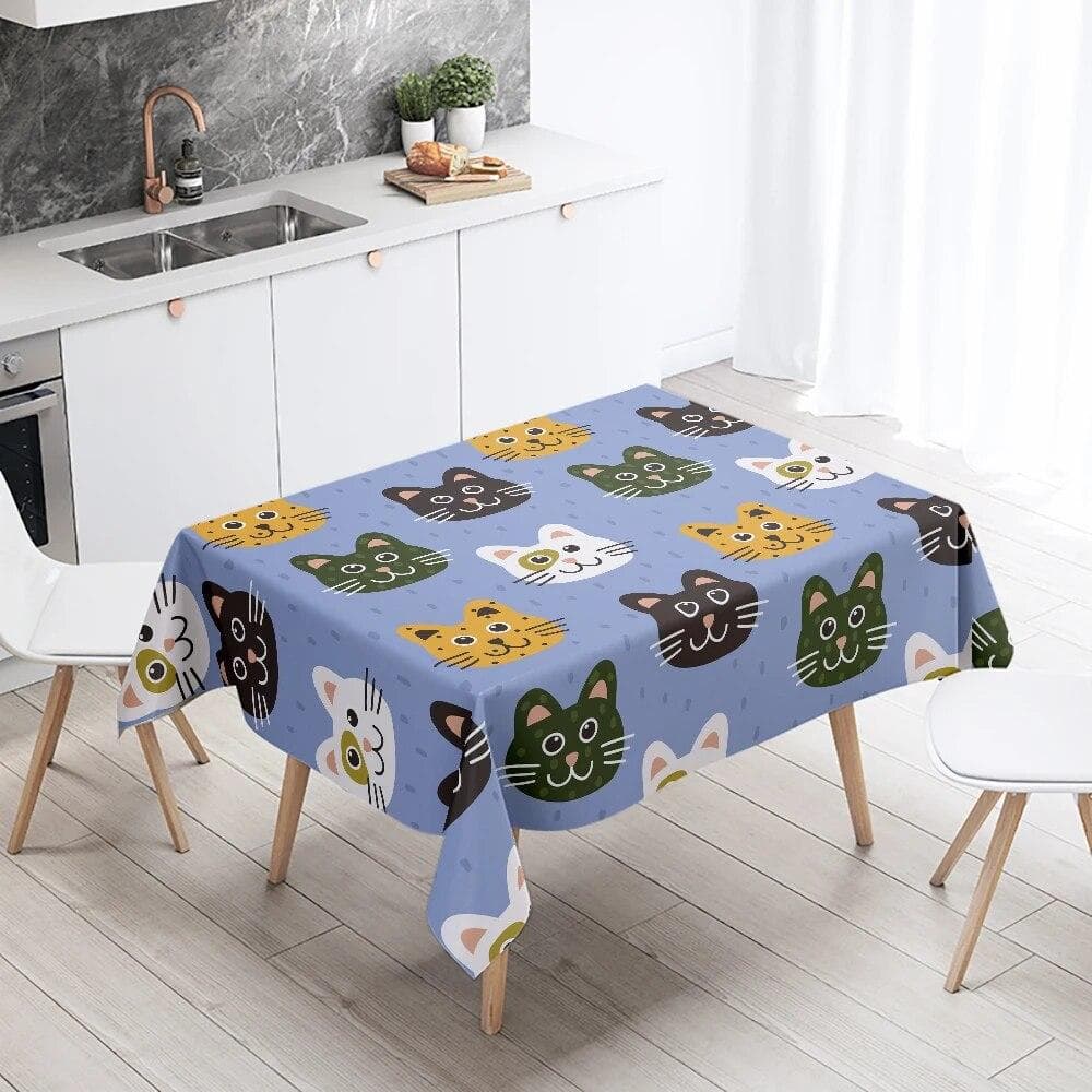 Cute Cat Tablecloth Plant Animal Print Rectangular Waterproof and Oilproof Restaurant Table Kitchen Home Decoration 100x160cm