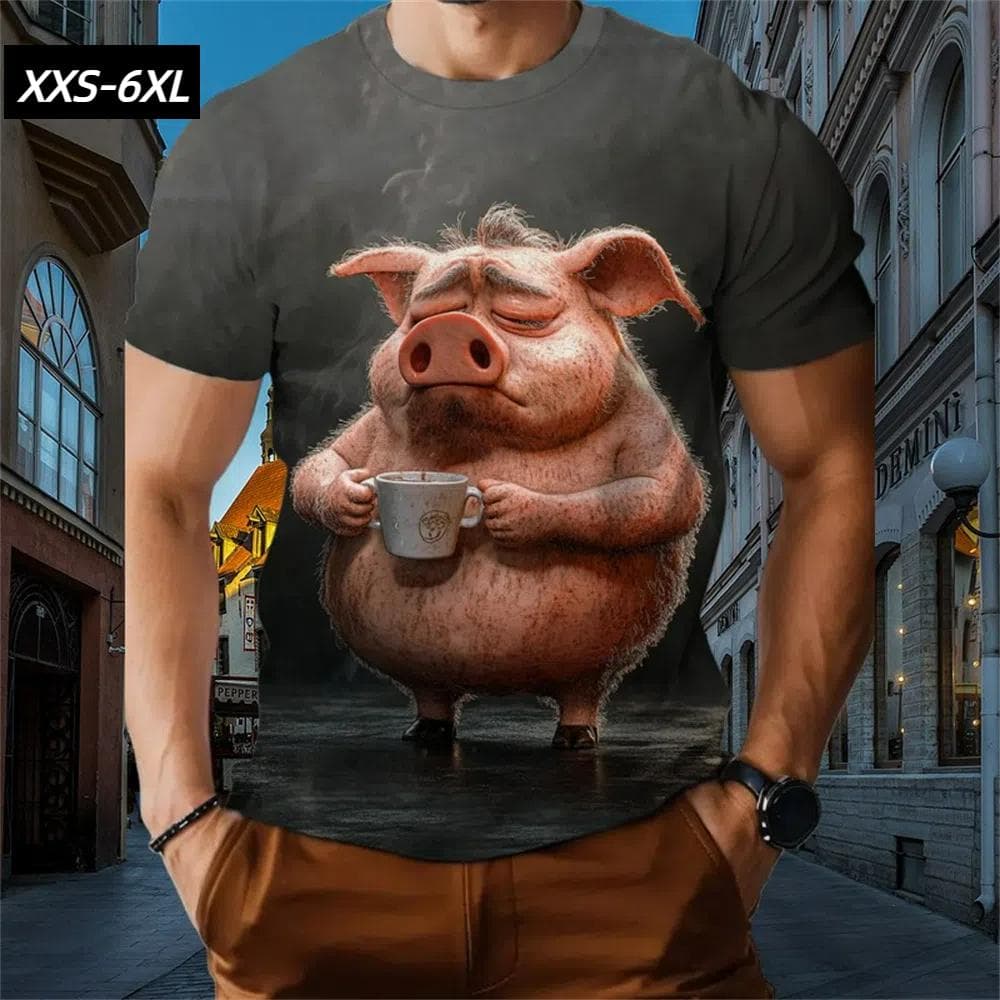 XXS-6XL Plus Size T-Shirts for Men Funny Cartoon Animal 3D Print Short Sleeve Tops Tees Summer Men's Casual Clothing Pullover XXS