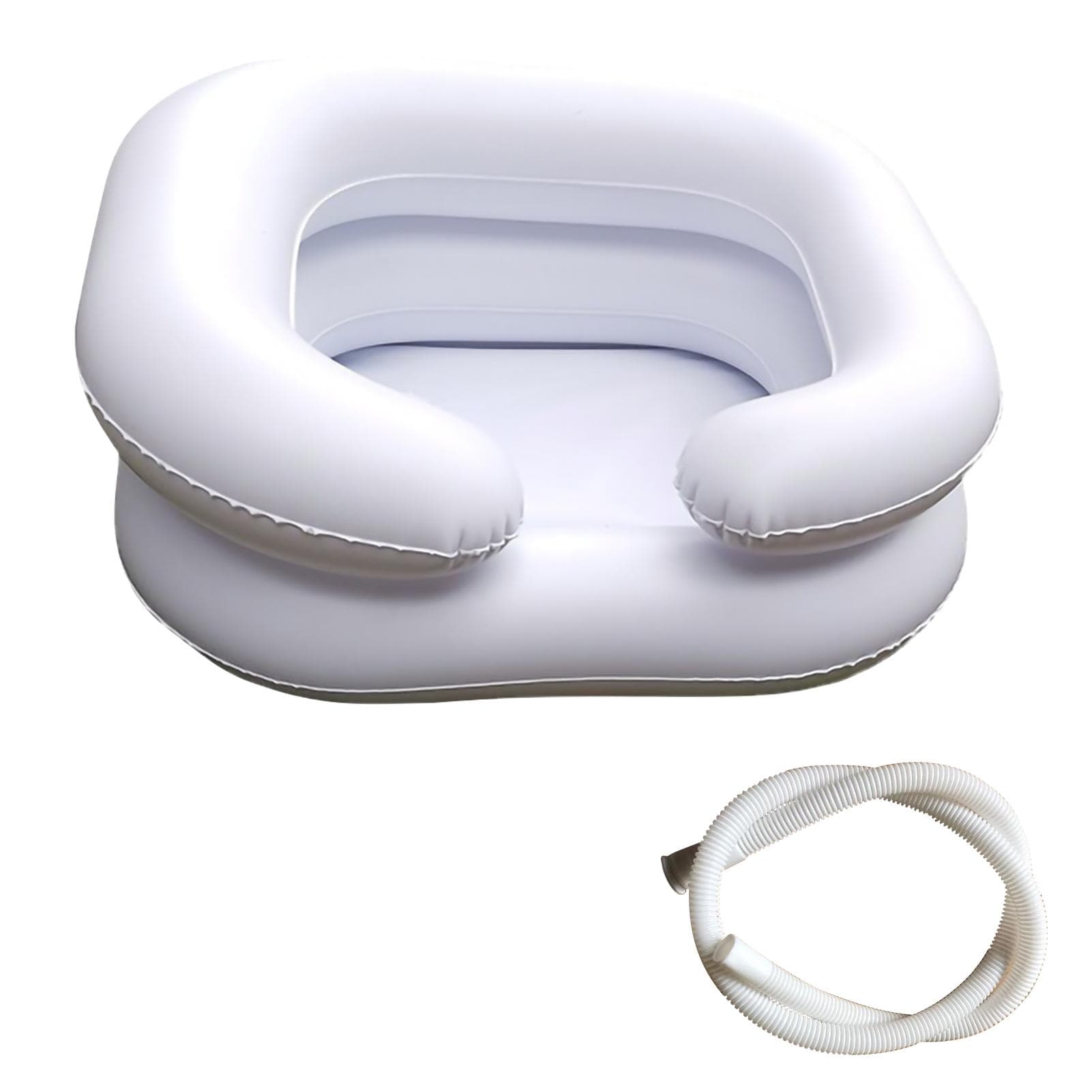 Inflatable Shampoo Basin with Tube Hair Washing Basin Wash Hair In Bed Hair Washing Bowl for Elderly Disabled Pregnant Injured white
