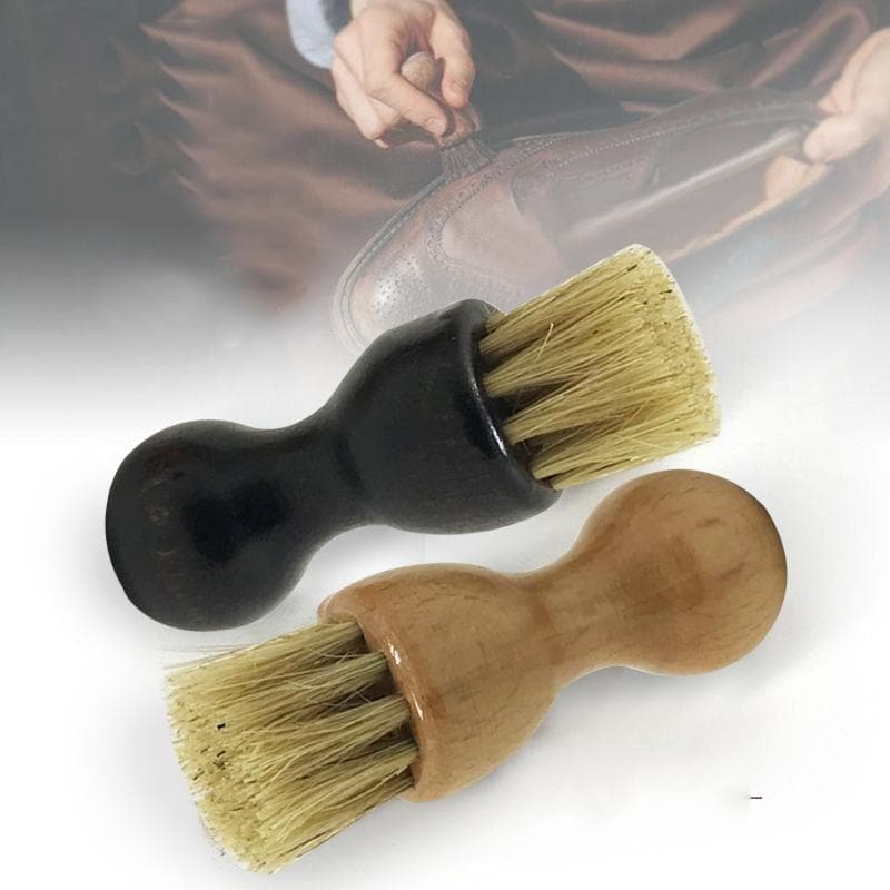 Portable Mini Boot Shoes Brush Wood Handle Hog Bristle Brushes Leather Shoes Supplies Buffing Brush Home Cleaning Gourd Brush black