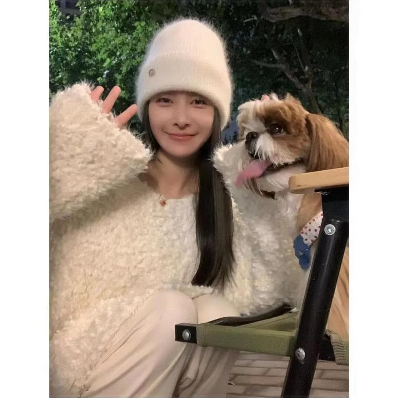 Gentle Pink Soft Waxy Plush Sweater Autumn and Winter New Lazy Style Milky Sweet Long-sleeved Sweater for Women One size