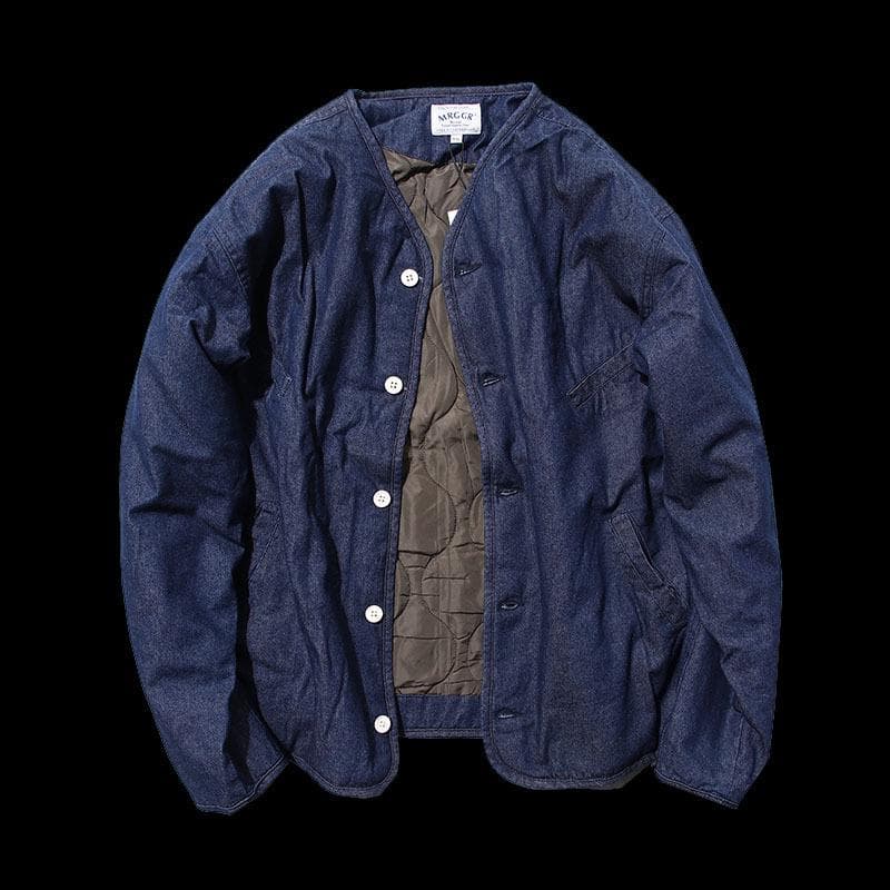 Japanese Autumn & Winter Thick Quilted V-Neck Jacket 3XL blue