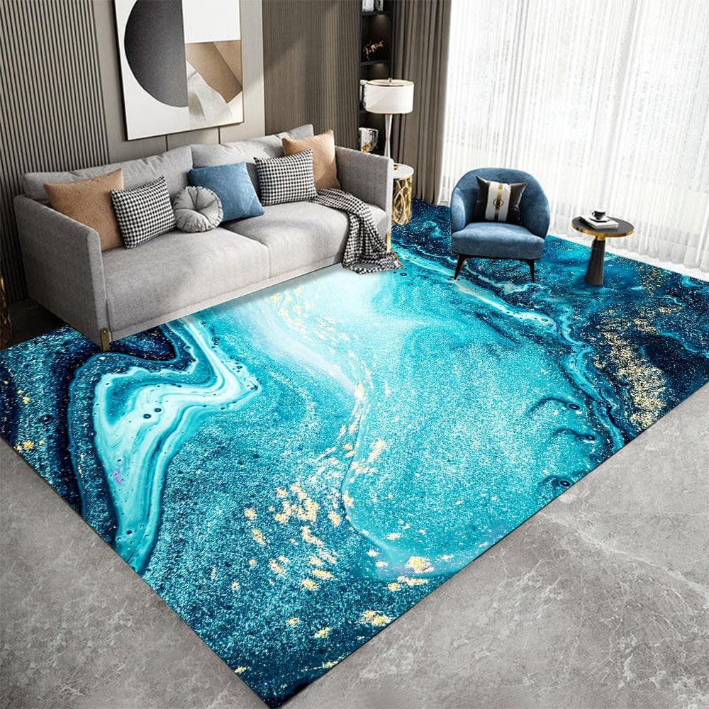 Marble Carpet for Living Room Nordic Abstract Deep Blue Gold Area Rug Living Room Bedroom Bedside Mat Luxury Home Decoration Rug 80 x120cm