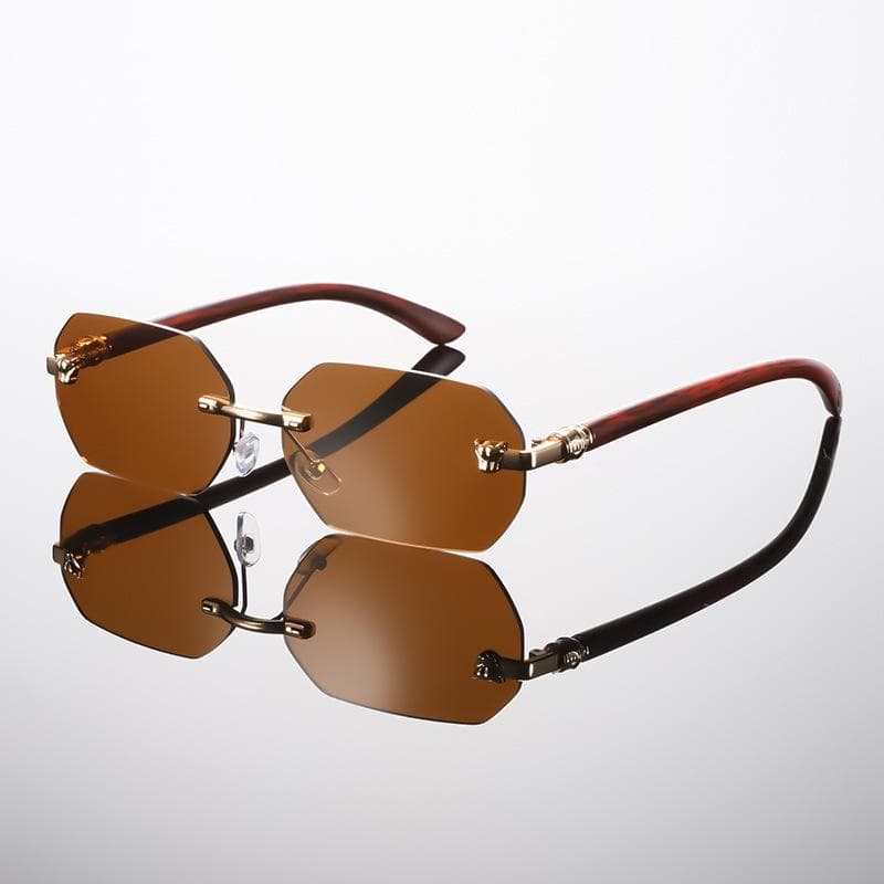 Fashionable Frameless Leopard Print Sunglasses for Women Oval Cut Edge Eyewear Trendy Sun Glasses 1PC